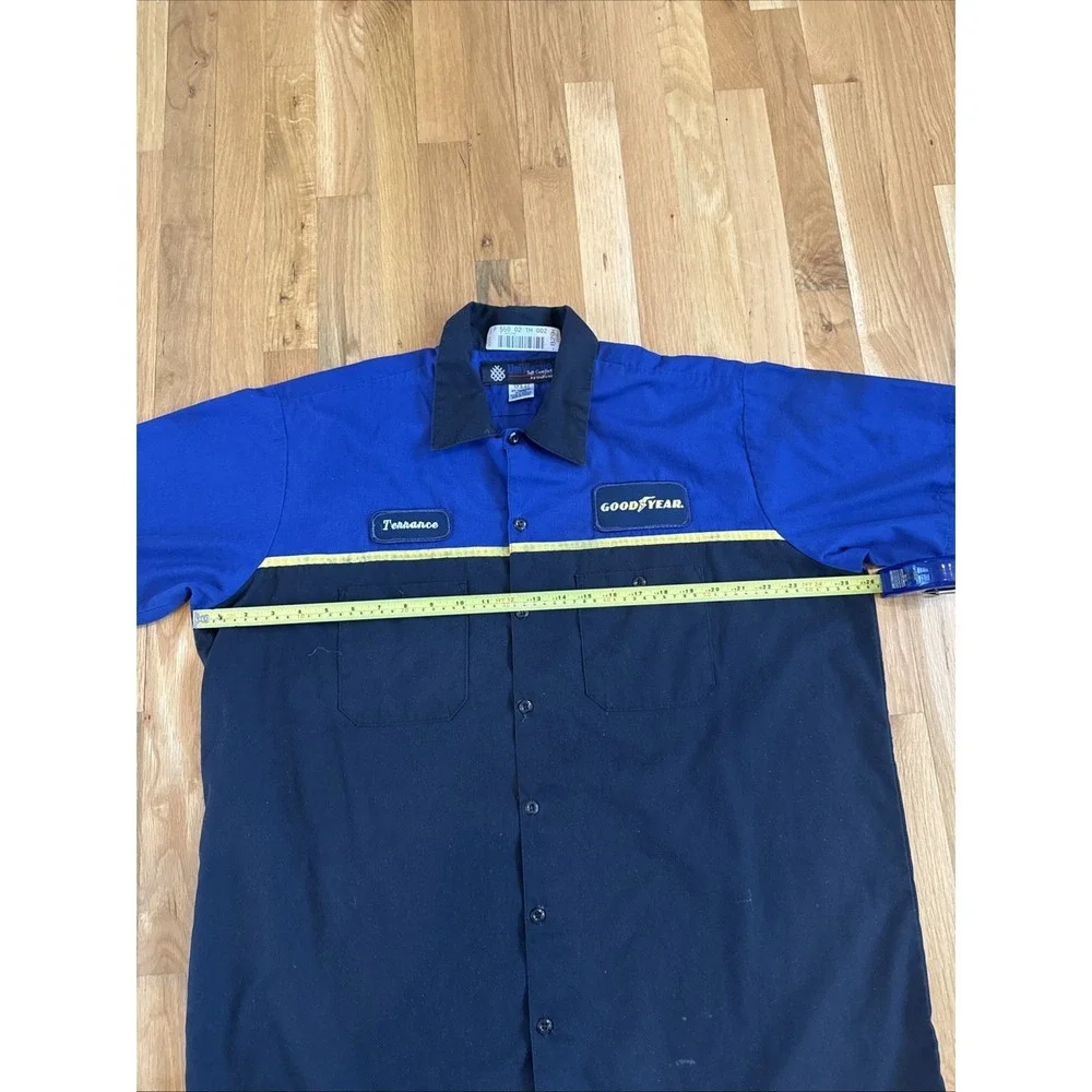 Goodyear Mechanic Shirt Mens 17.5 Blue Black Work Shirt‎ UniFirst Terrance